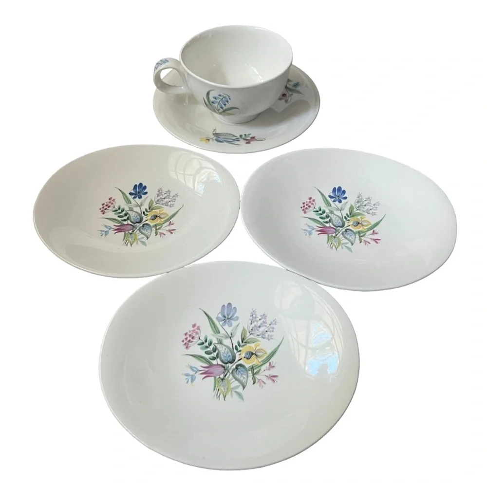 3 Hall Hallcraft Eva Zeisel Bouquet Bread & Butter Oval Plate + Teacup & Saucer